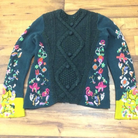 Rare ANTHRO  Sleeping On Snow Embroidered Stitched Flora Cardigan Sweate… - Picture 5 of 7